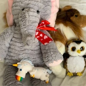 DanDee Elephant, Douglas Cuddle Dixie Sheltie, Beanie Owliver, Unicorn Popper